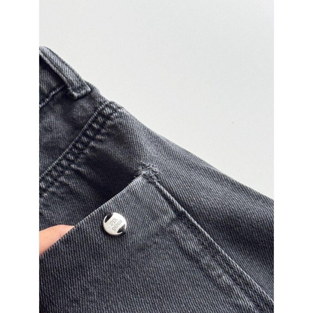 ZARA Vintage Black Denim High Rise Loose Wide Leg Ankle Jeans, Size 6/28 - Picture 7 of 11